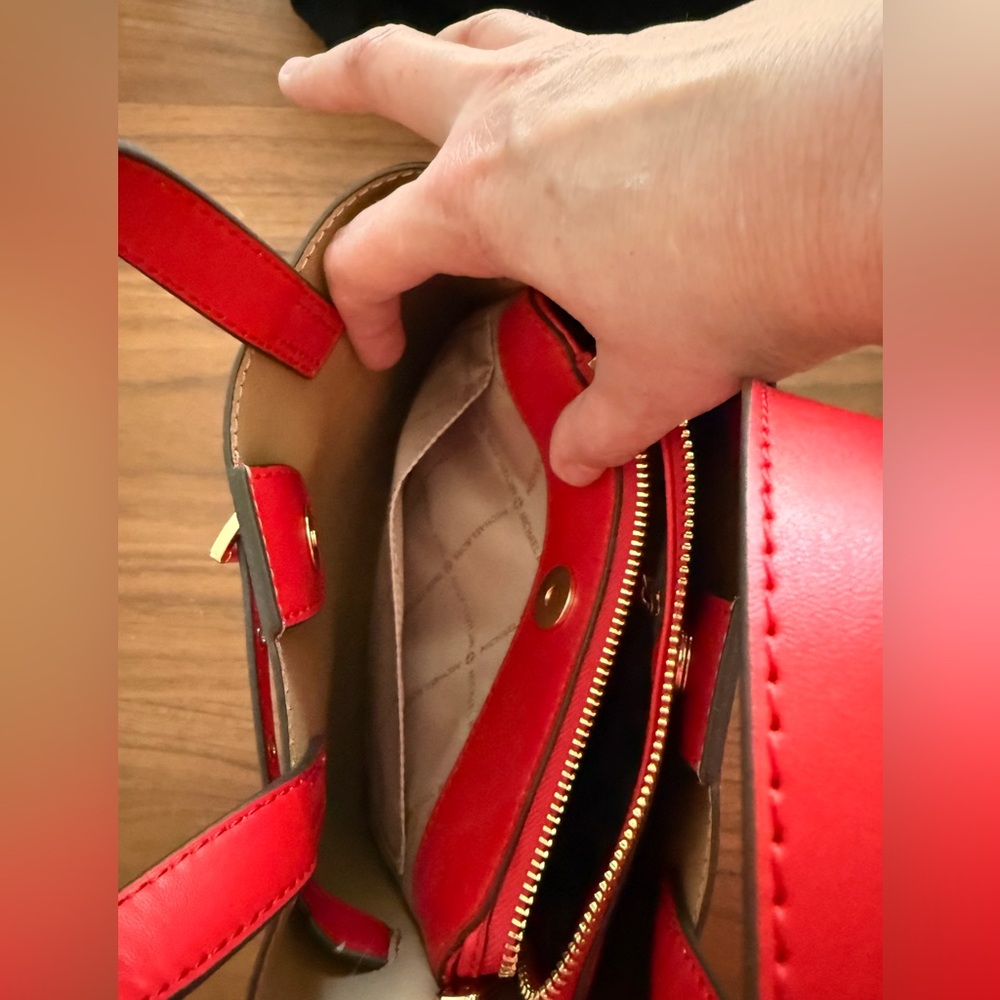 Michael Kors Bright Red Leather Satchel with Gold Hardware - Picture 13 of 16